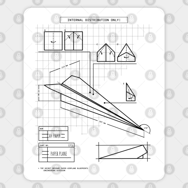 Top secret origami paper plane engineering blueprints (in black) Magnet by Made by Popular Demand